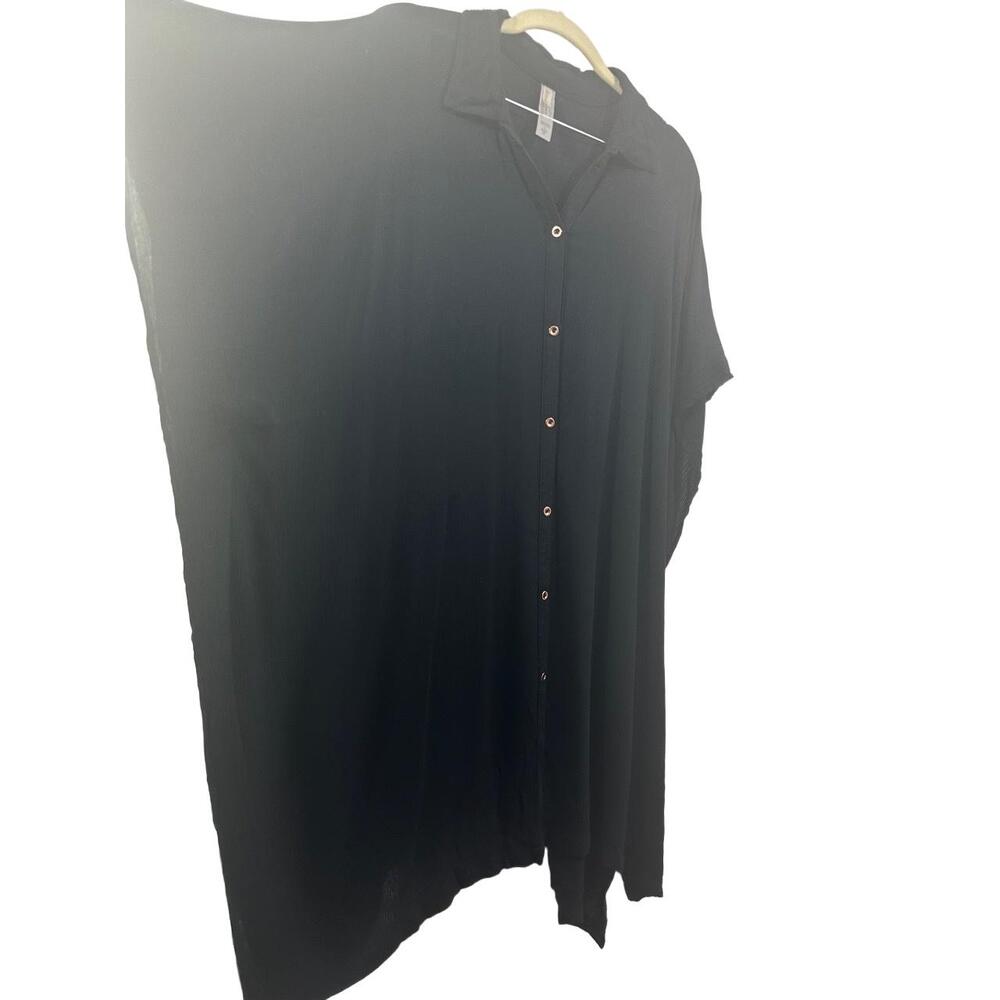 Raisins Swim Coverup Womens Size 1X Black Short Sleeve Collared Shirt Dress - Picture 10 of 12